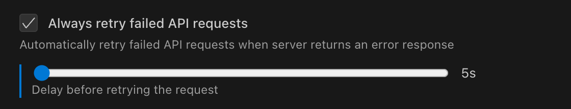 API requests retry setting with delay slider