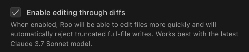 Thunderflow AI settings showing Enable editing through diffs