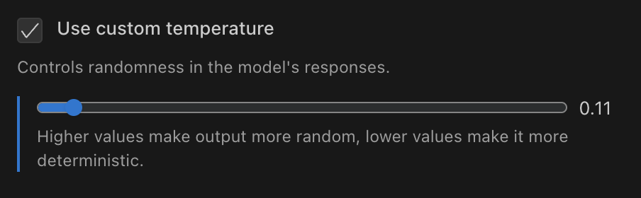 Temperature setting in Thunderflow AI settings panel
