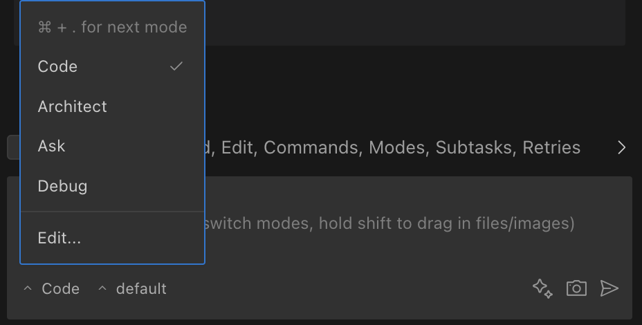 Using the dropdown menu to switch modes
