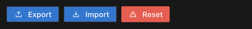 Export, Import, and Reset buttons in Thunderflow AI settings