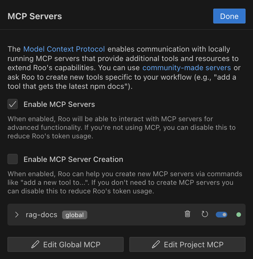 MCP Servers interface in Thunderflow AI