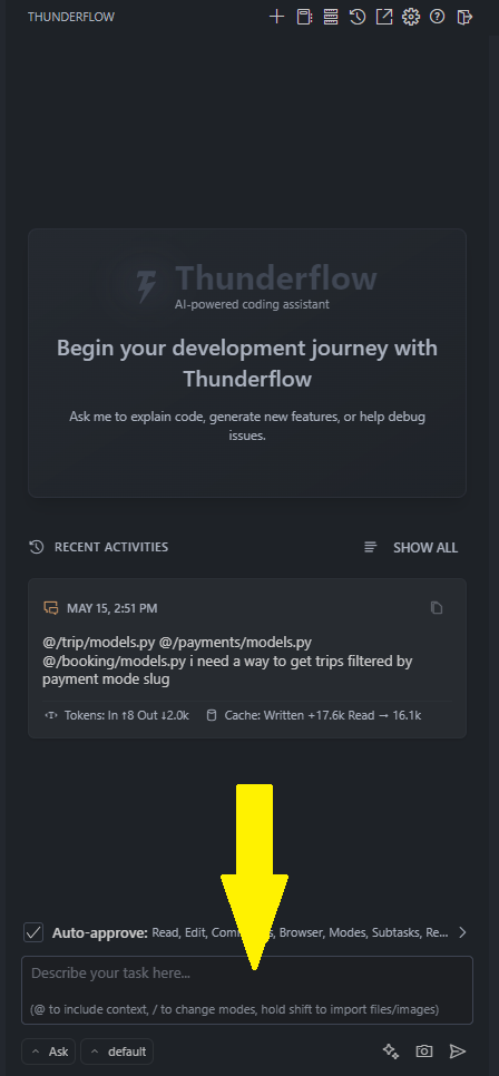 Typing a task in the Thunderflow AI chat interface