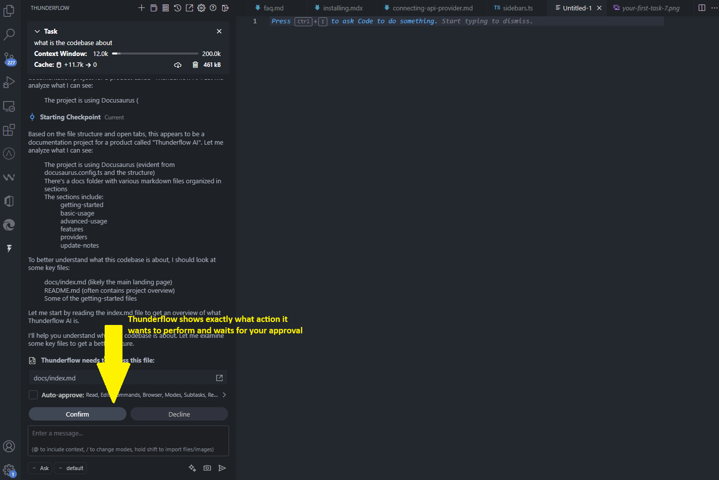 Reviewing a proposed file creation action